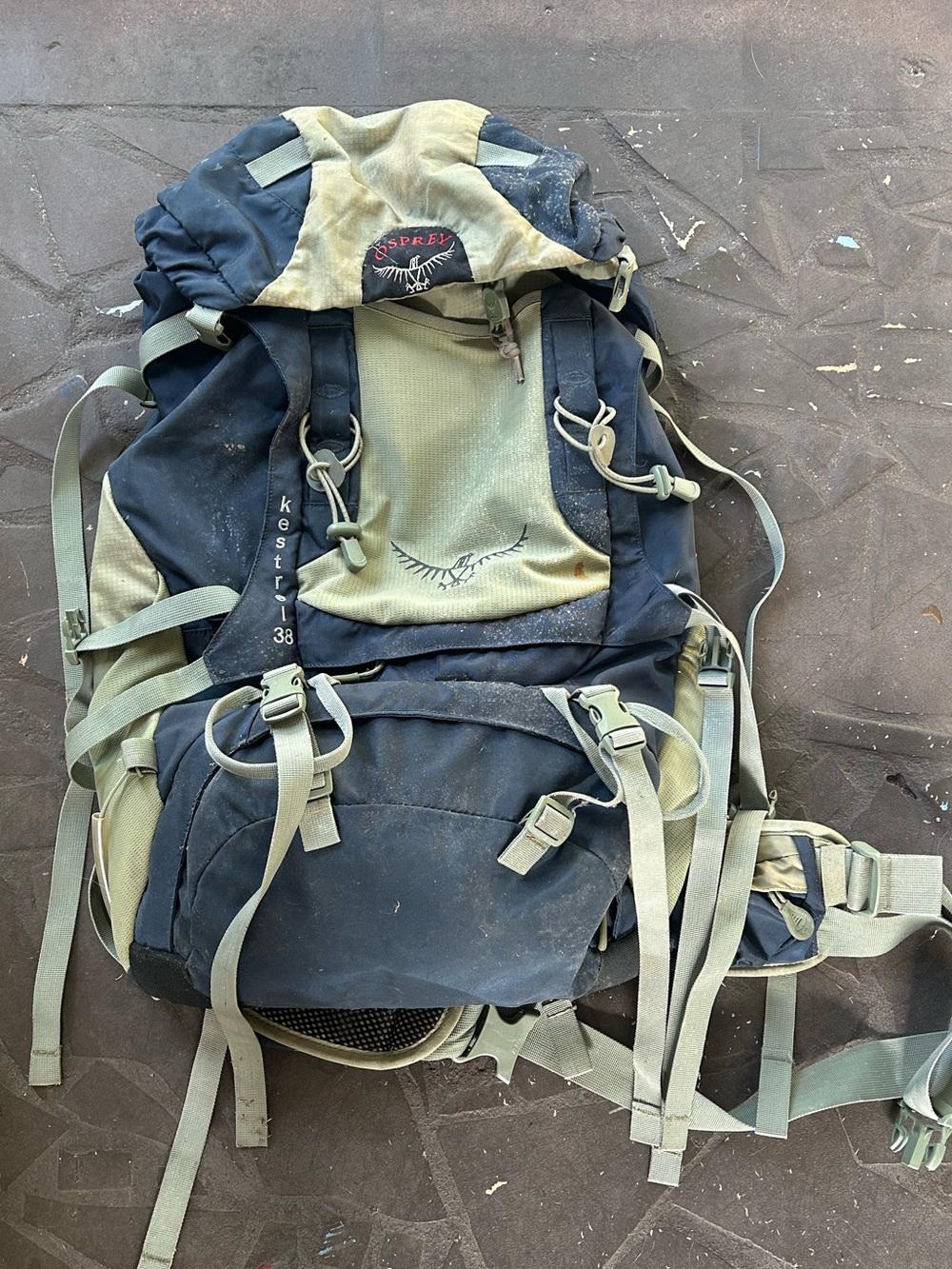 OSPREY Kestrel 38 Backpack in Black and Olive Drab